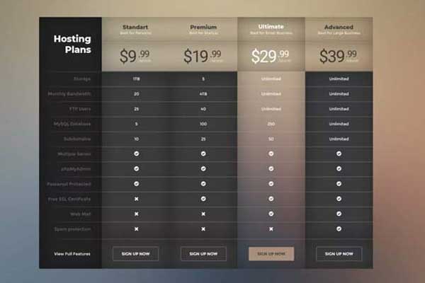 Price Table Designs – Modern & Professional Templates for Pricing Plans | High-Quality PSD and AI Files